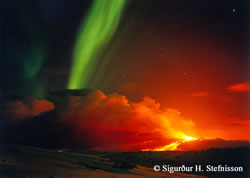 Aurora borealis and eruption